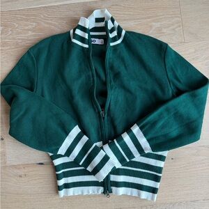 SO Green and White Striped Sweater Cardigan